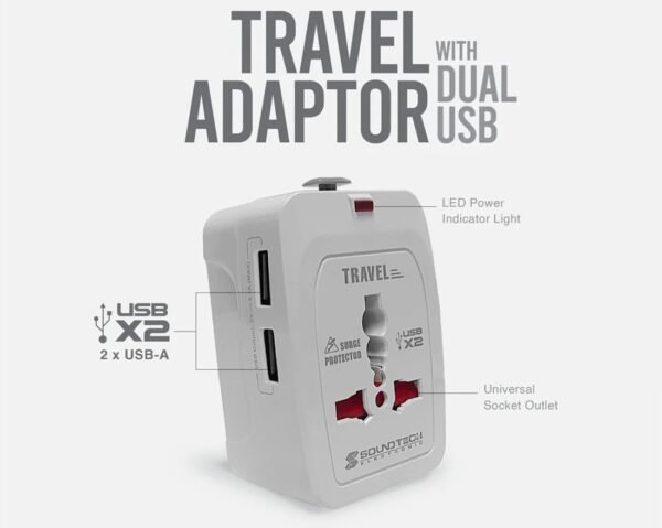 Soundteoh Travel Adaptor with Dual USB White